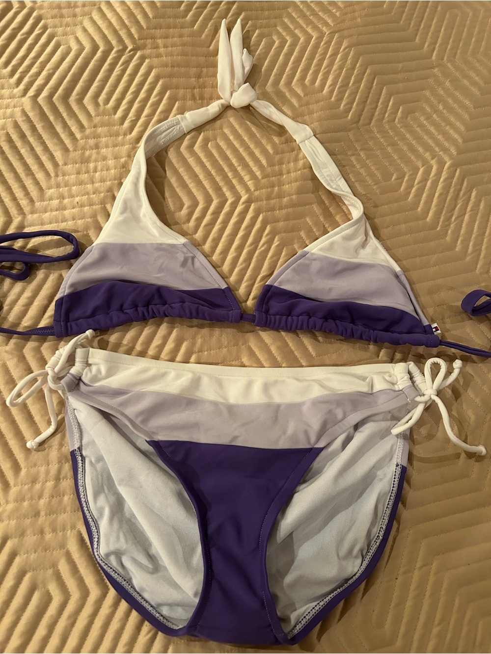 Tommy Hilfiger Bikini Purple & White stripes Medium EUC